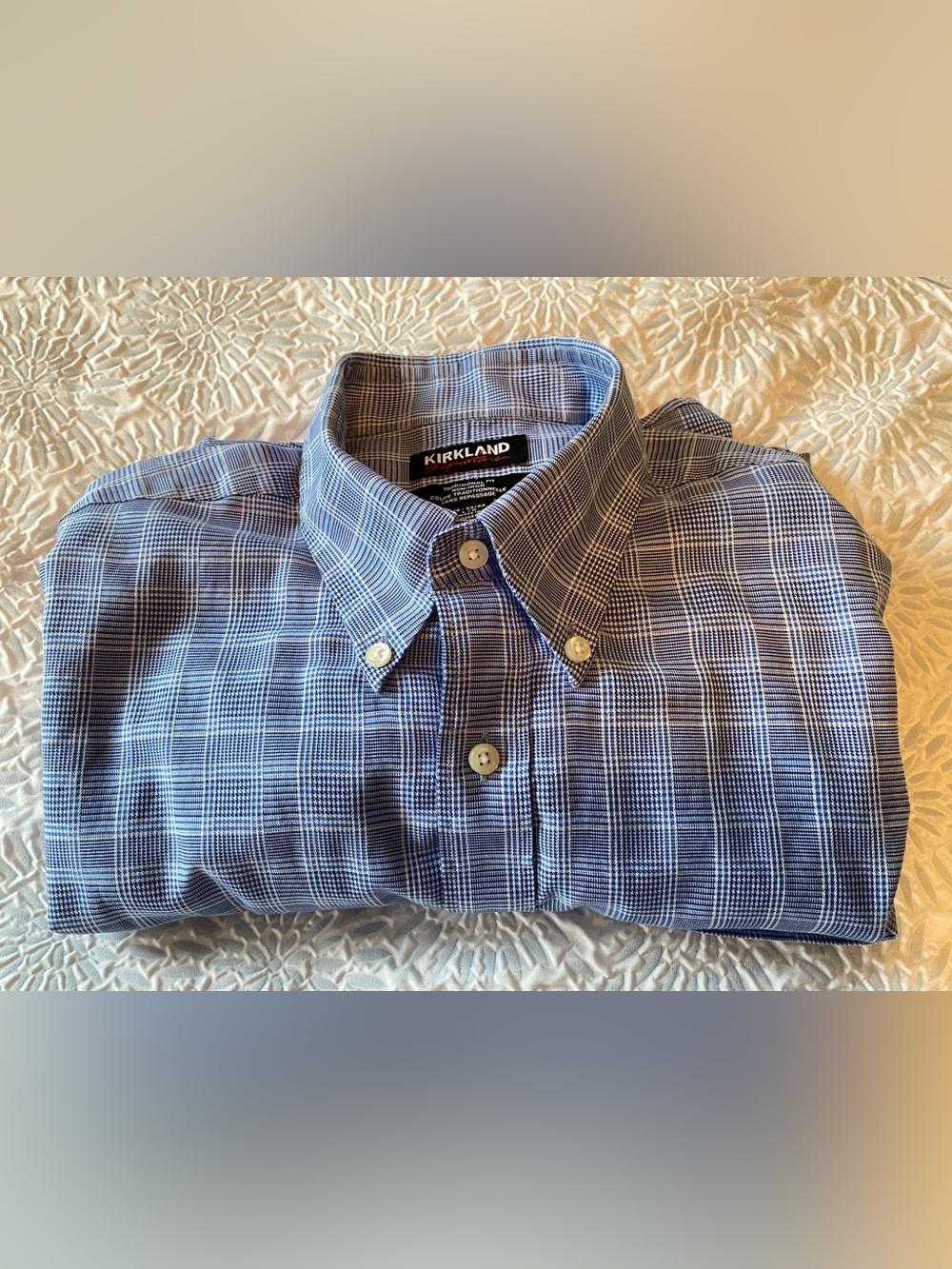 Kirkland Signature Blue Plaid Button-Down Dress Shirt